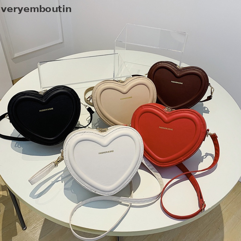 Túi Đeo Chéo Da PU Màu Trơn Hình Trái Tim Thời Trang Cho Nữ