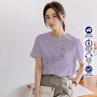 ÁO THUN ZARA VNXK HỌA TIẾT IN HÌNH TÍM - COTTON 100% 4C FORM CHÂU ÂU