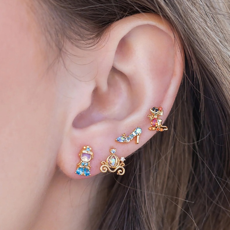 Khuyên Tai Công Chúa Đính Đá Zircon Nhiều Màu Dễ Thương Cho Nữ