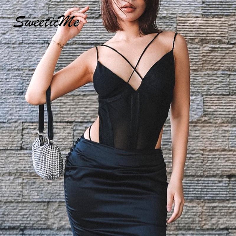 Áo Liền Quần Hở Lưng Cổ Chữ V Dáng Ôm Màu Trơn Thời Trang Mới 2023 Dành Cho Bạn Nữ