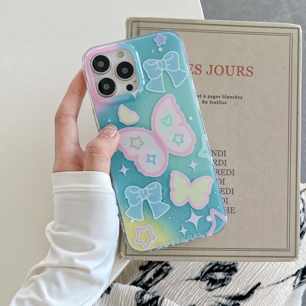 Ốp Điện Thoại TPU Mềm Trong Suốt Chống Sốc Họa Tiết Bướm Cho iPhone 14 13 12 11 Pro Max