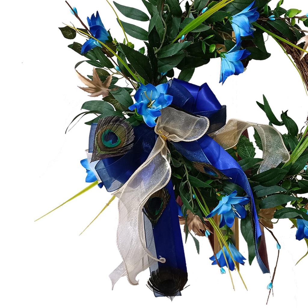 Vòng Hoa Nhân Tạo Màu Xanh Dương Phối Ruy Băng 18 "Dùng Trang Trí Nông Trại