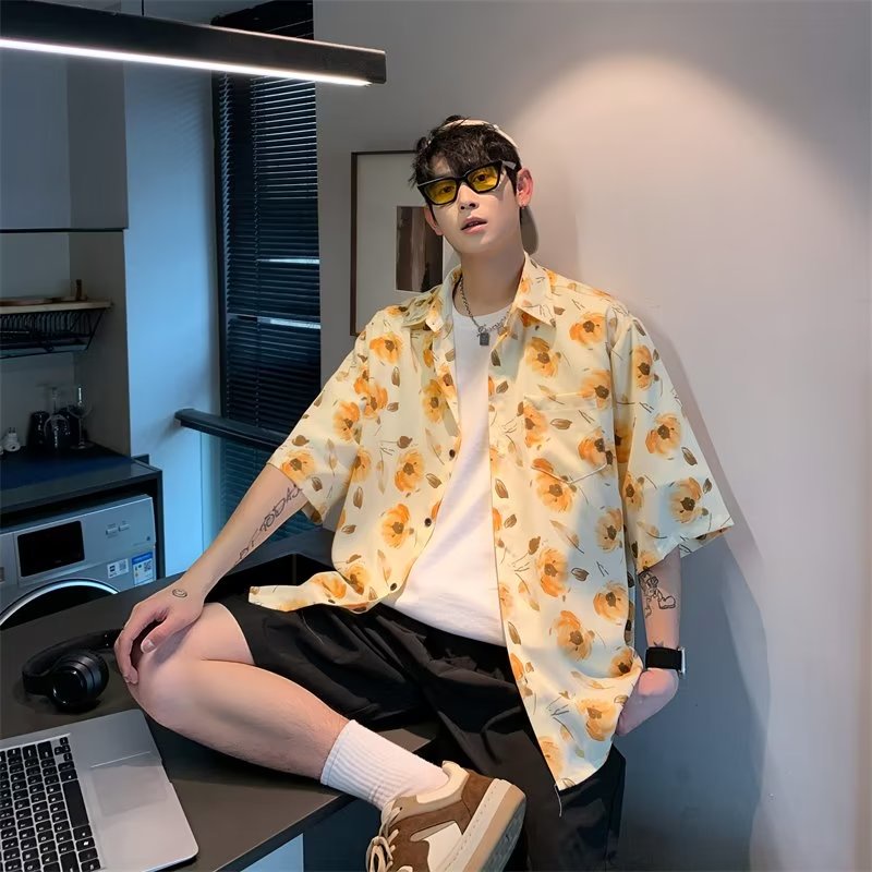 Áo Sơ Mi Lụa Lạnh Tay Ngắn Dáng Rộng In Họa Tiết Da Báo Thời Trang Mùa Hè Cho Nam Giới