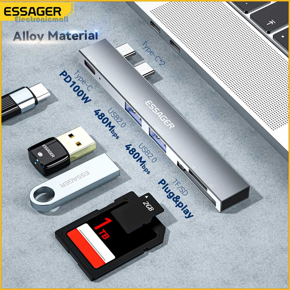 Bộ Chia Cổng USB Type C 5 Trong 1 Tốc Độ Cao Có Khe Đọc Thẻ SD TF ElectronicMall01.vn