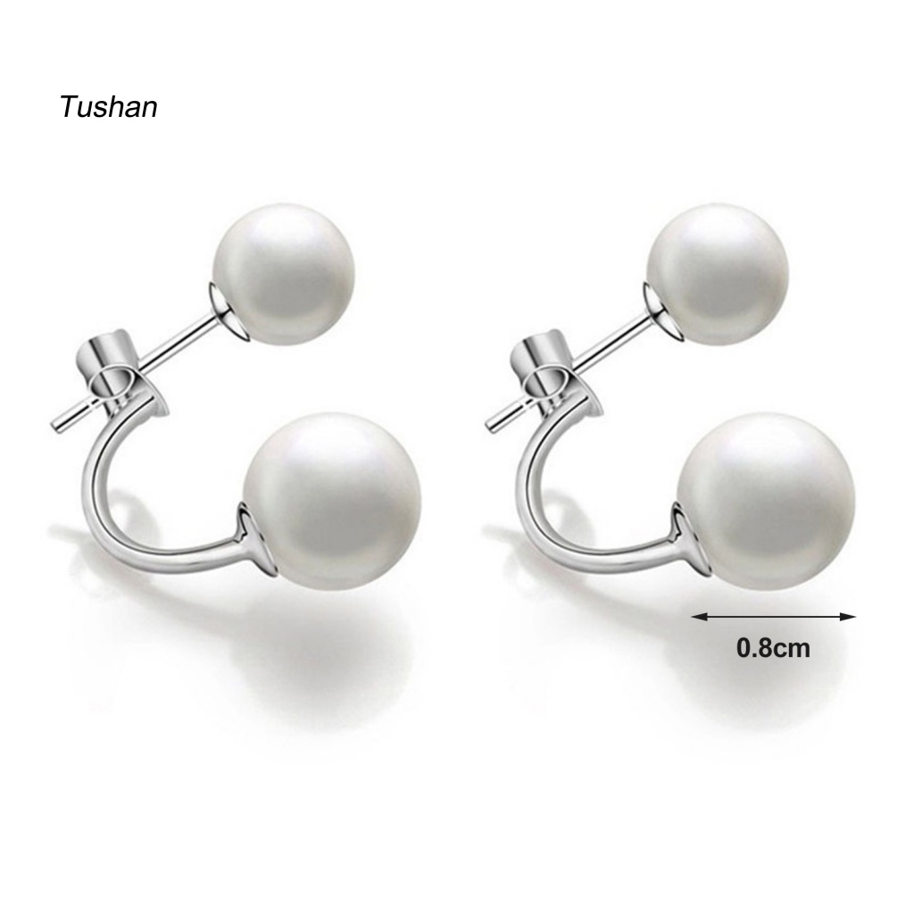1 Đôi Bông Tai Hình Chữ C Đính Ngọc Trai Giả Thời Trang