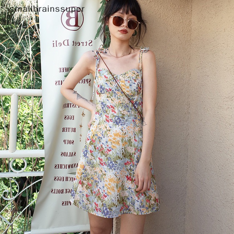 Đầm Hai Dây Ngắn In Hoa Phong Cách Retro Pháp Gợi Cảm Cho Nữ SBS