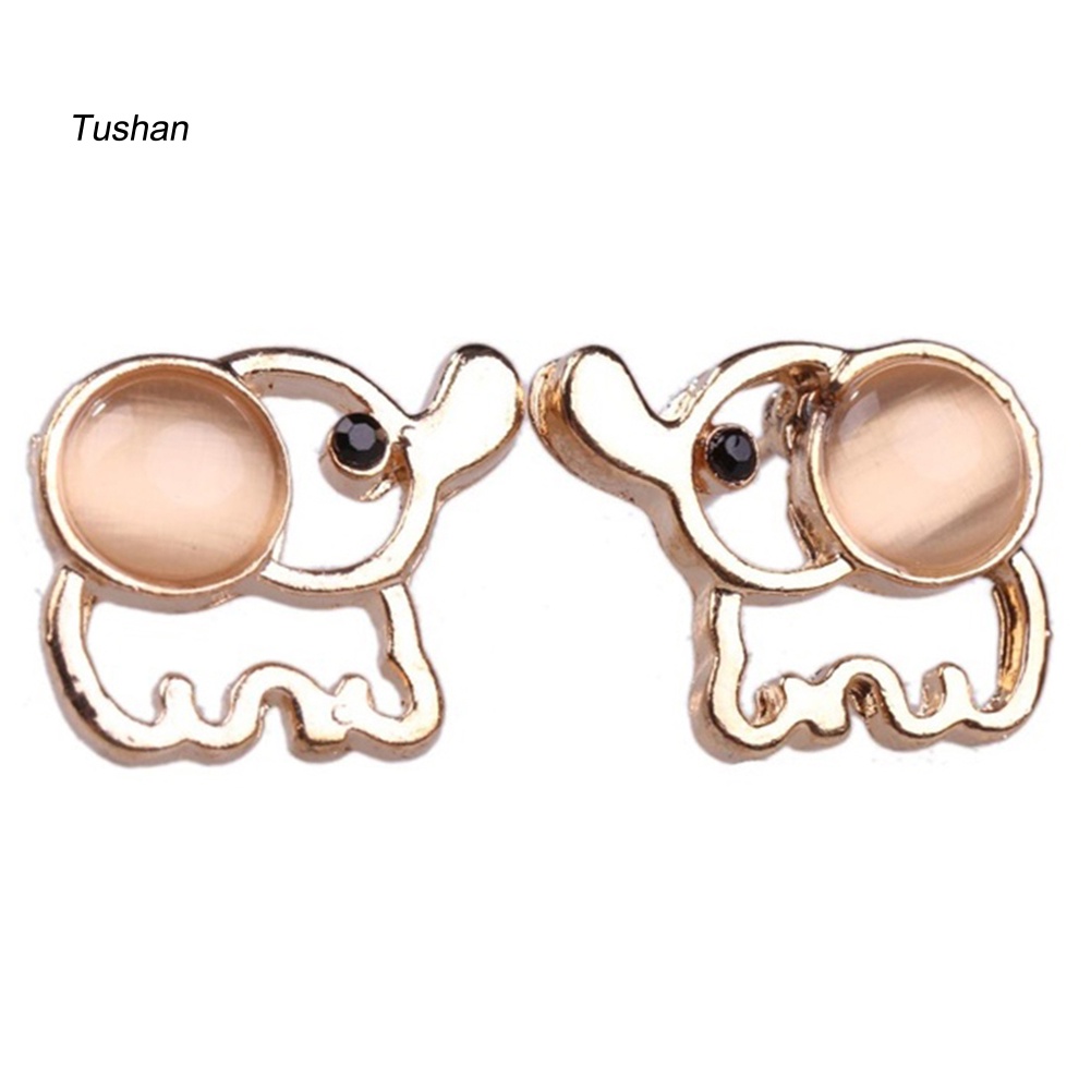 Bông Tai Hình Chú Voi Rỗng Đính Đá Opal Dễ Thương Cho Nữ