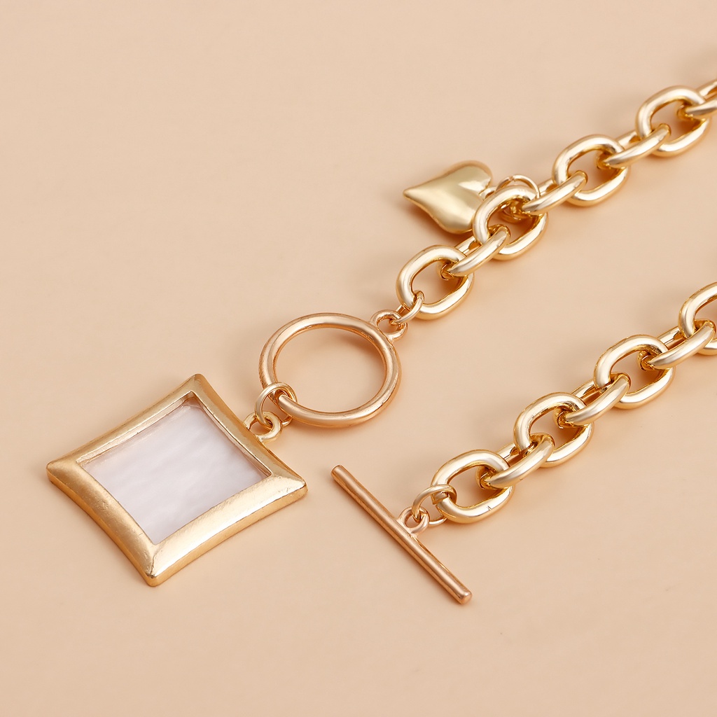 Vòng Tay Dây Xích Dày Mặt Vuông Màu Trắng Khóa Hình Trụ Đơn Giản Trang Trí Hình Trái Tim Dành Cho Bạn Gái Ins