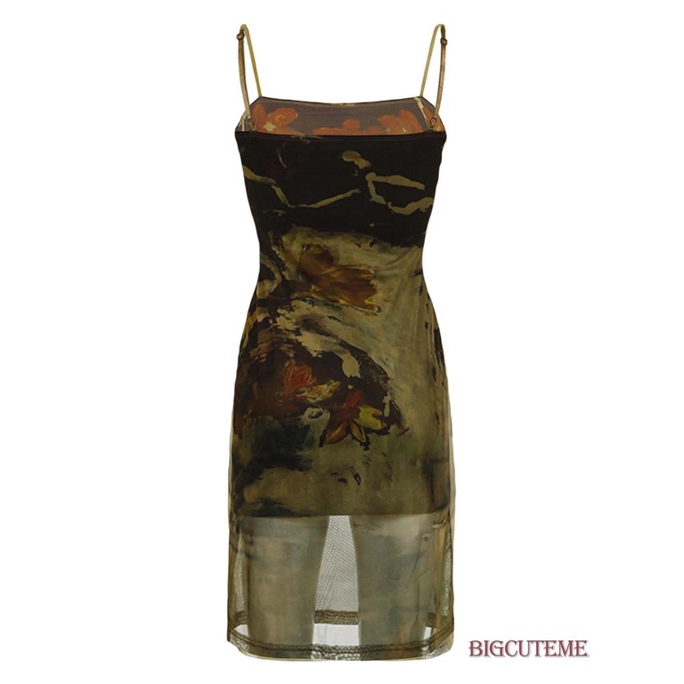 Đầm Lưới Hai Dây Hở Lưng Phong Cách Vintage Thời Trang Mùa Hè Dành Cho Nữ