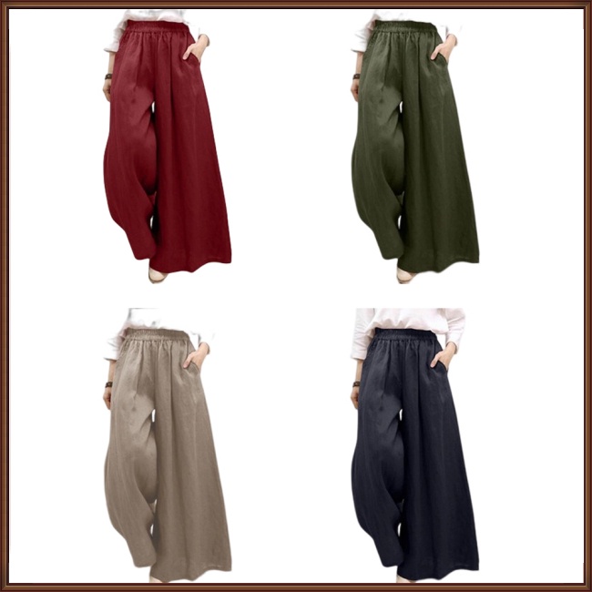 Quần Cotton Lanh Ống Rộng Màu Sắc Đơn Giản Thời Trang Mùa Hè Cho Nữ