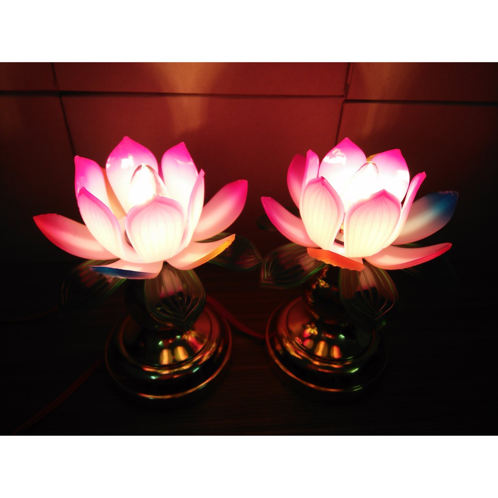 Đèn thờ cúng hoa sen cỡ nhỏ cao 15cm, đèn để bàn thờ, đèn thờ phật, đèn hoa sen - Đồ Thờ Vạn Phúc