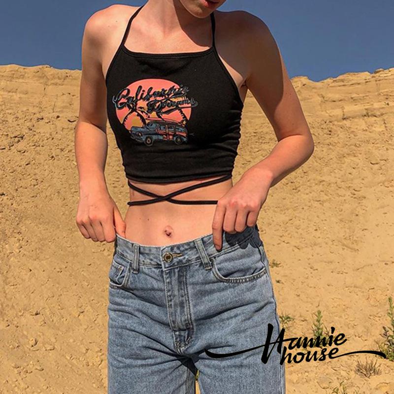 Áo Croptop Hai Dây Màu Đen Quyến Rũ Thời Trang Cho Nữ