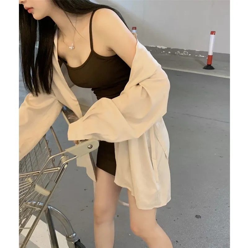 Set Áo Sơ Mi Dài Tay Và Đầm Hai Dây Phong Cách Mới Quyến Rũ Dành Cho Nữ