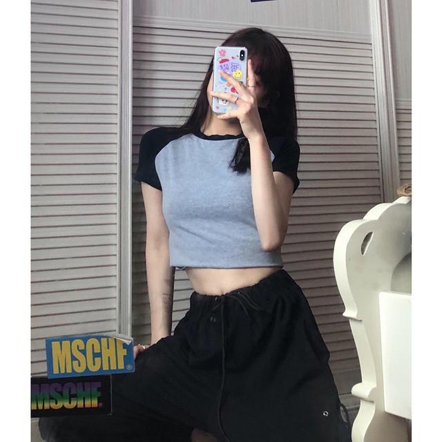 Set Áo Thun Raglan Ngắn Tay + Quần Yếm Màu Nhuộm Phong Cách Đường Phố Mỹ Thời Trang Mùa Hè Cho Nữ