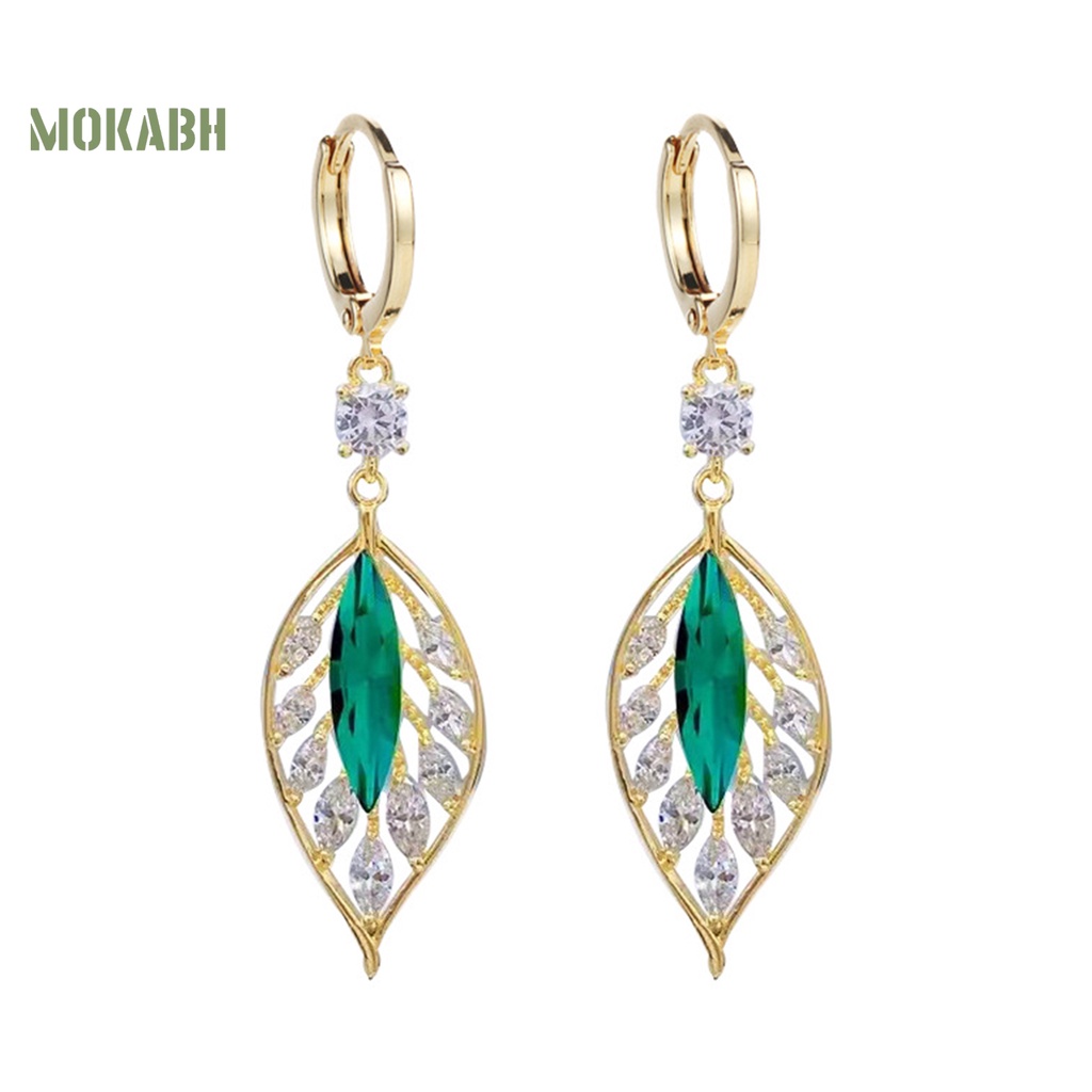 1 Đôi Bông Tai Hình Chiếc Lá Đính Đá Phong Cách Retro Dành Cho Nữ