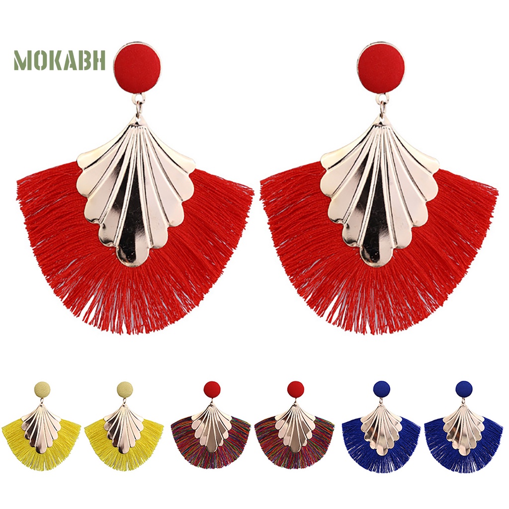 1 Đôi Bông Tai Hình Quạt Tua Rua Phong Cách Bohemia Sáng Tạo Dành Cho Nữ