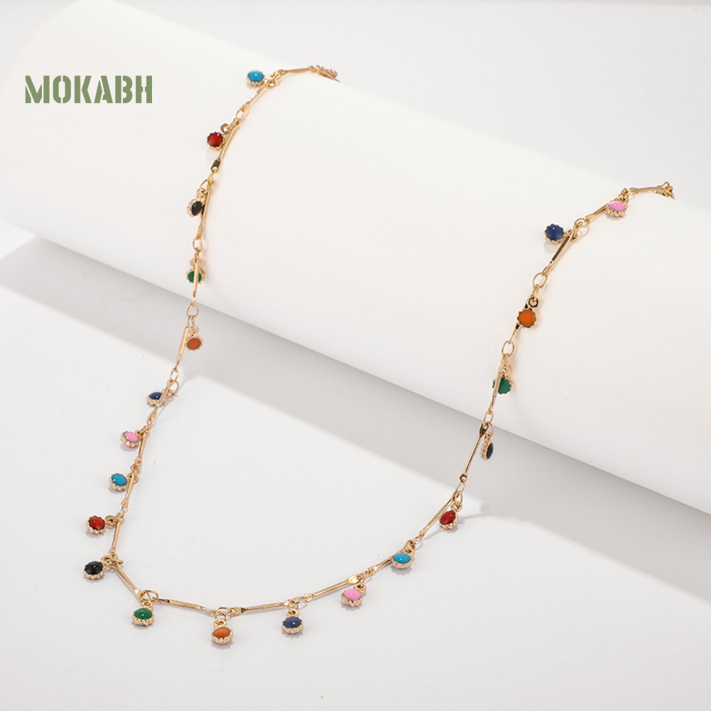 Vòng cổ Chuỗi Hạt Màu Cầu Vồng Phối Tua Rua Thời Trang Cho Nữ