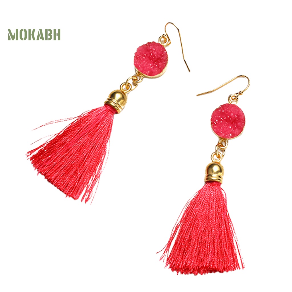 1 Đôi Bông Tai Móc Bằng Cotton Thiết Kế Tua Rua Phong Cách Bohemian