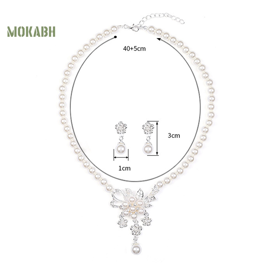 1 Bộ Vòng cổ + Bông Tai Đính Đá &amp; Ngọc Trai Nhân Tạo Hình Hoa Cho Nữ