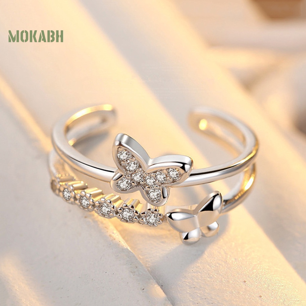 Nhẫn Hở Mạ Điện Hình Bướm Đính Đá Zircon Lấp Lánh Sang Trọng Có Thể Điều Chỉnh