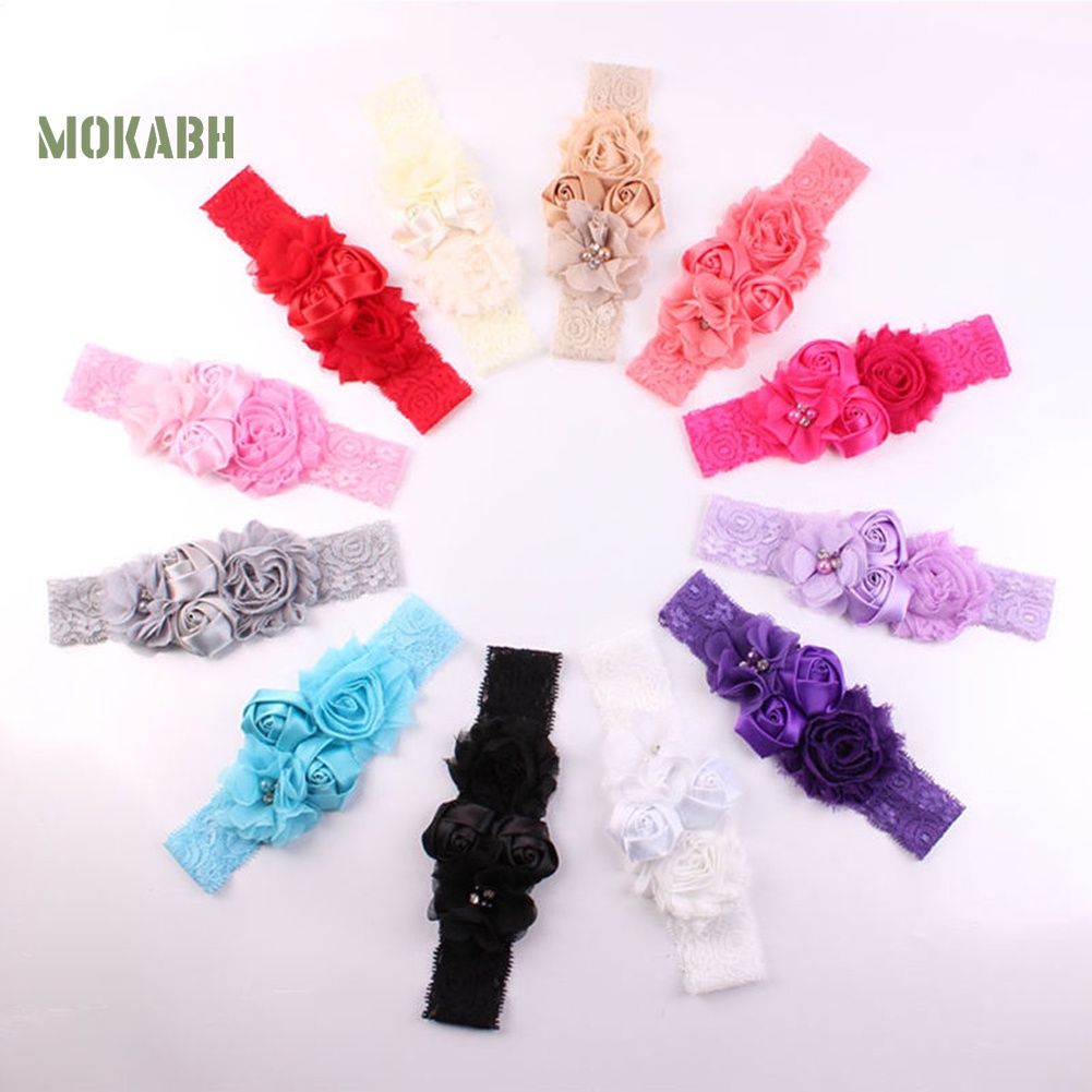 Băng Đô Ren Hoa Hồng Đính Hạt Xinh Xắn Cho Bé Sơ Sinh