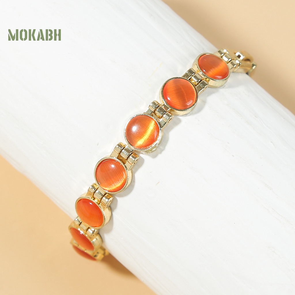 Vòng Tay Mạ Vàng Đính Đá Mắt Mèo Giảm Mệt Mỏi Thời Trang