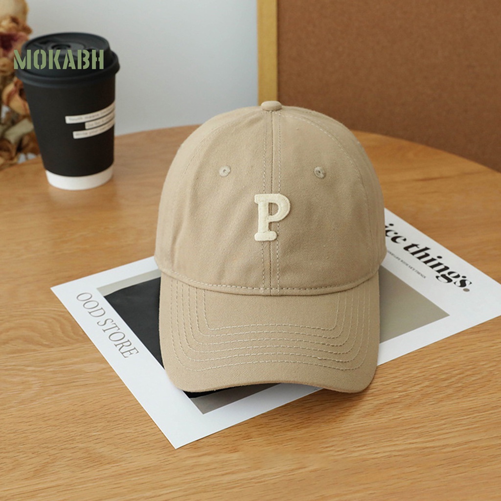 [Mok Abh] Mũ Lưỡi Trai Họa Tiết Thêu Chữ P Vành Rộng Có Thể Điều Chỉnh Kích Thước