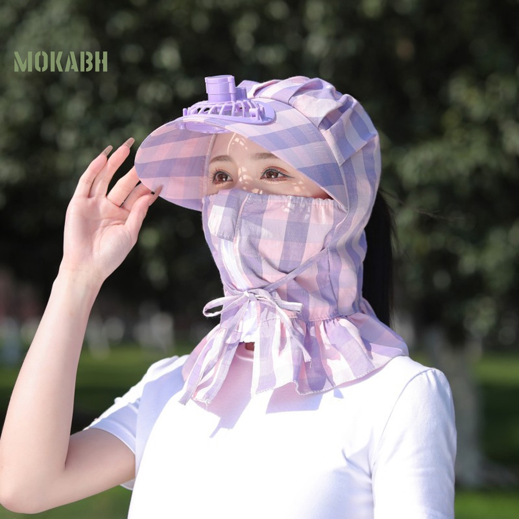 [Mok Abh] Mũ Quạt Làm Mát Vành Rộng Chống Tia UV Có Khóa Kéo In Họa Tiết Hình Học Dành Cho Nữ