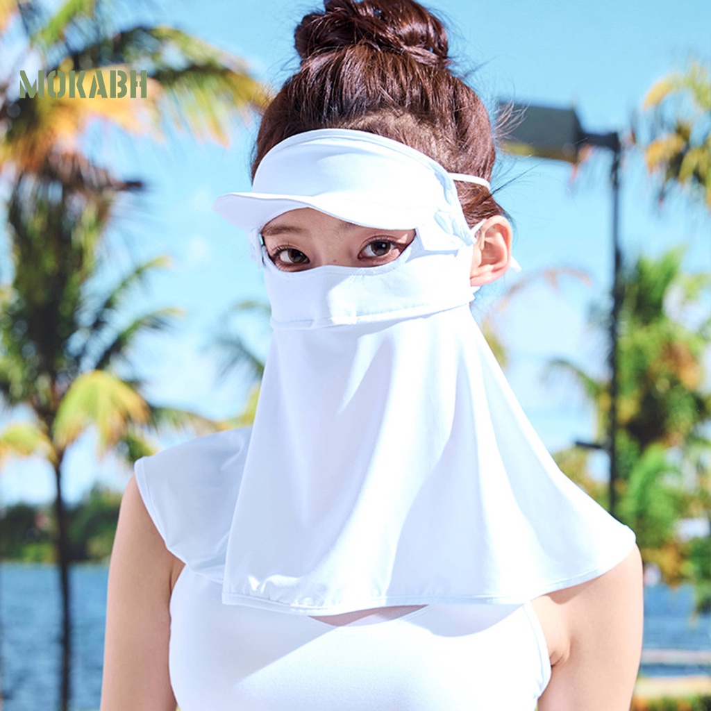 [Mok Abh] Mũ Chống Nắng Thoáng Khí Màu Trơn Bảo Vệ Toàn Diện Cột Dây Bảo Vệ Cổ Dùng Khi Đi Cắm Trại Ngoài Trời