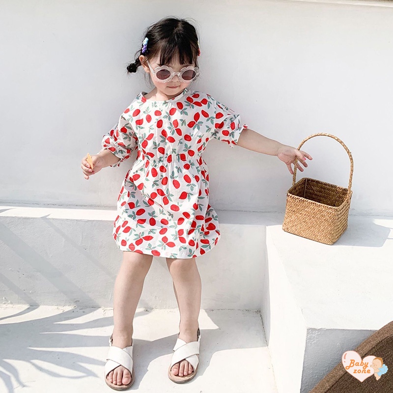 Đầm Công Chúa Chất Liệu Cotton Tay Ngắn In Hình Quả Cherry Dễ Thương Thời Trang Mùa Hè Cho Bé Gái