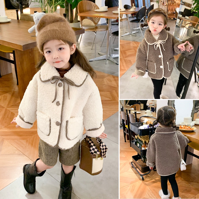 Áo khoác JOYNCLEON lót lông cừu dày dặn thời trang mùa đông cho bé gái