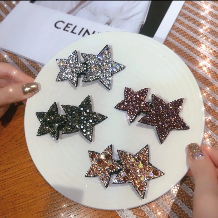 Kẹp Tóc Mái Ngang Hình Ngôi Sao Năm Cánh Đính Đá Kim Cương Nhân Tạo Phong Cách Mới Cho Nữ