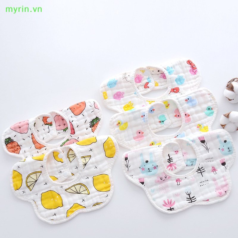 1 Yếm Ăn Cotton 6 Lớp Họa Tiết Hoa Xinh Xắn Cho Bé