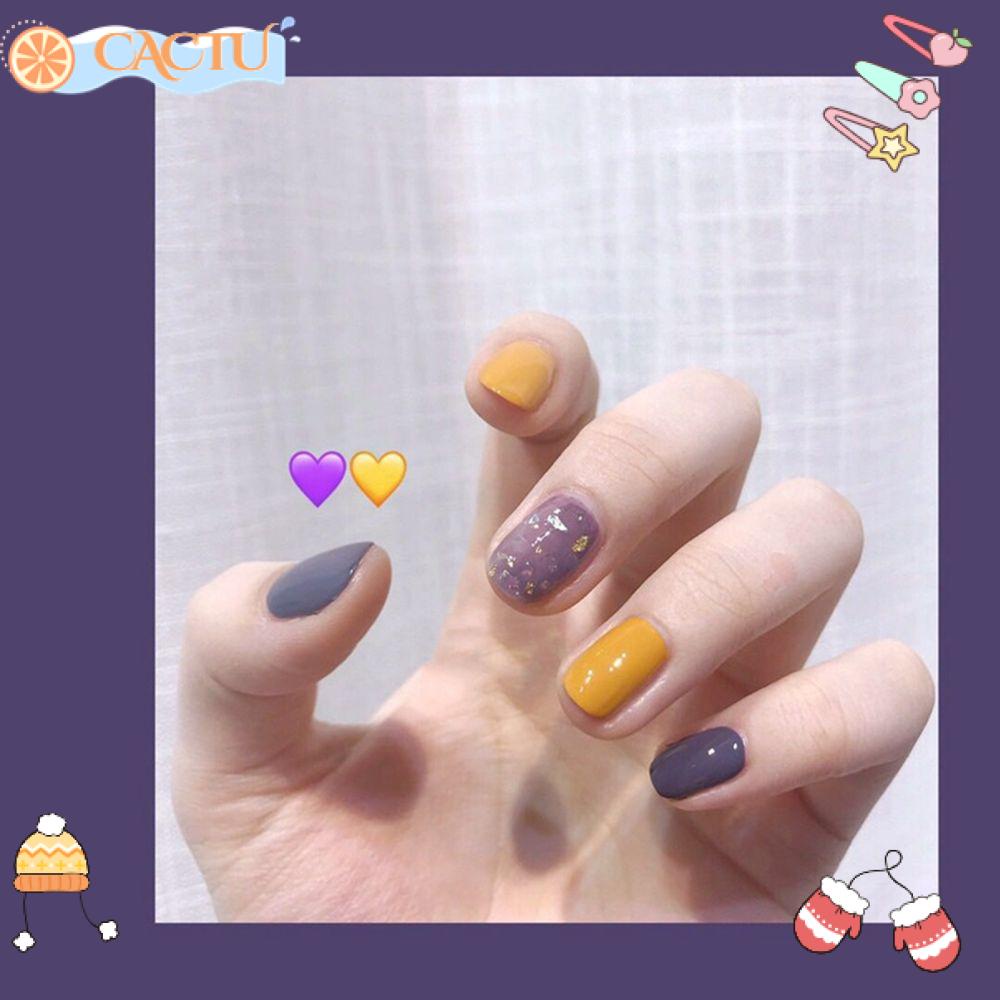 Bộ 24 Móng Tay Giả Ngắn / Tròn / Vuông Dạng Nhấn Che Phủ Toàn Diện