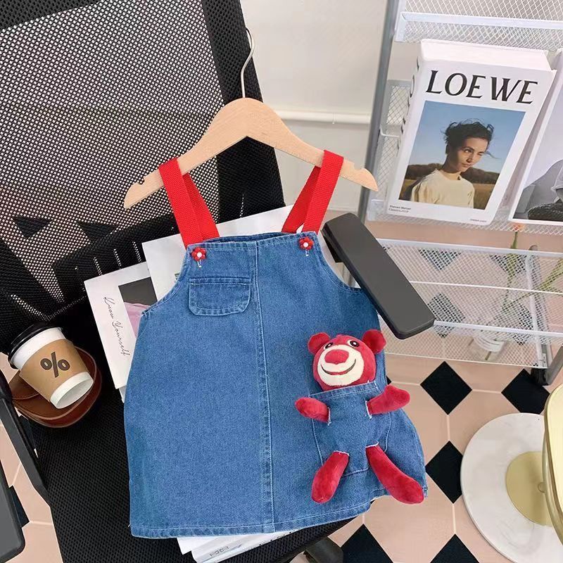 Bộ Áo Thun Tay Ngắn Kèm Váy Yếm denim Thời Trang Mùa Hè 2023 Phong Cách Mới Cho Bé Gái