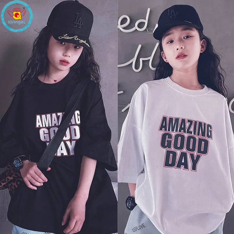 Áo Thun cotton Tay Ngắn Dáng Rộng Phong Cách hip hop Thời Trang Cho Nữ 180G