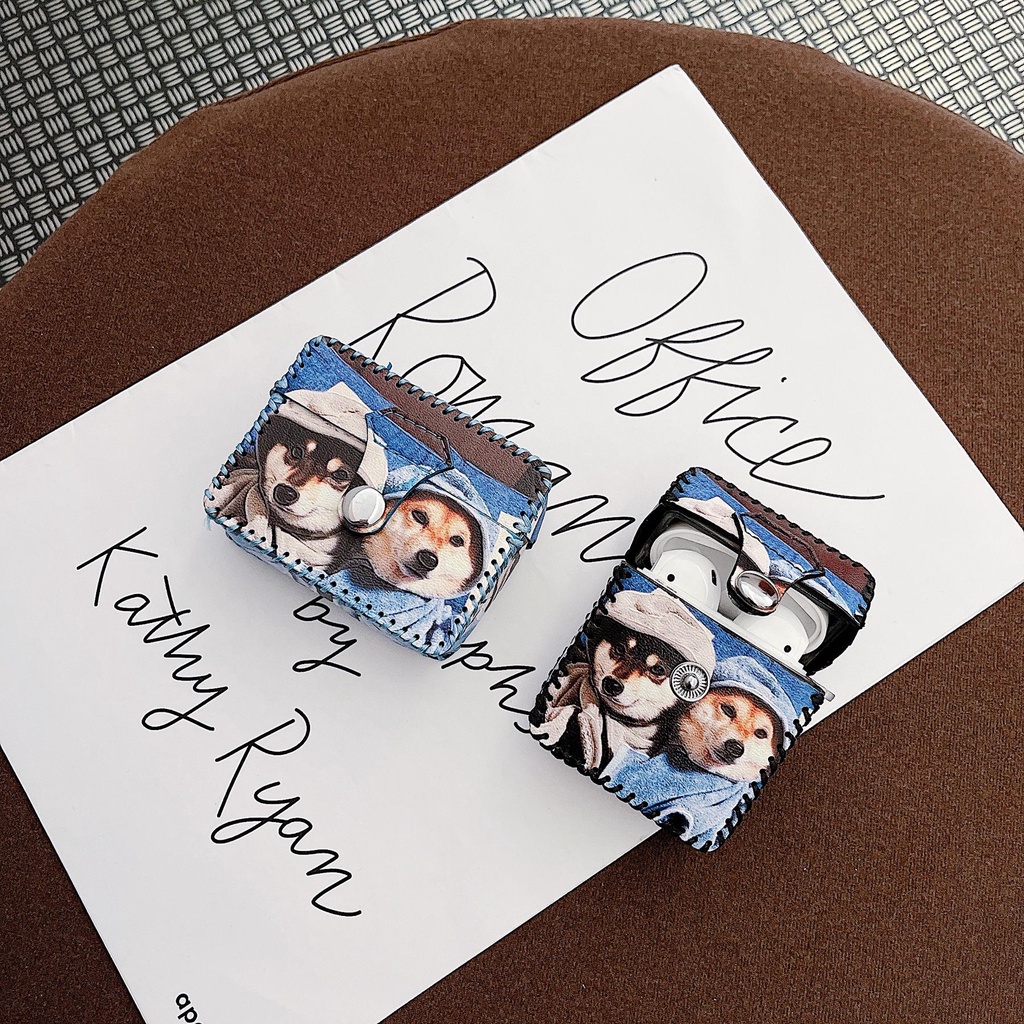 Vỏ Bảo Vệ Hộp Sạc Tai nghe không dây AirPods 1 / 2 gen3 pro2 2022 Bằng Da PU Mềm Hình Chú Chó Sáng Tạo