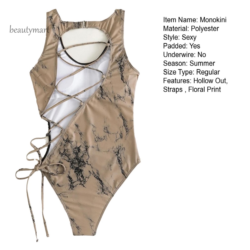 [beautymart] Đồ Bơi Một Mảnh Co Giãn Dây Buộc Nhiều Màu Sắc Trơn Họa Tiết Hoa Rỗng Có Thể Điều Chỉnh Cho Nữ
