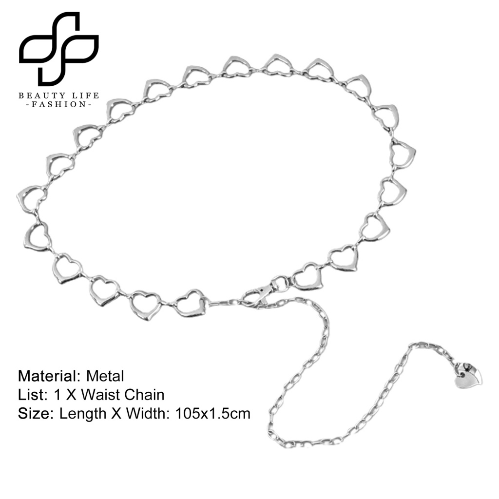Dây Xích Thắt Lưng Mạ Bạc Bóng Cao Thanh Lịch Gợi Cảm Trang Trí Hình Trái Tim Cho Nữ Mặc Hàng Ngày