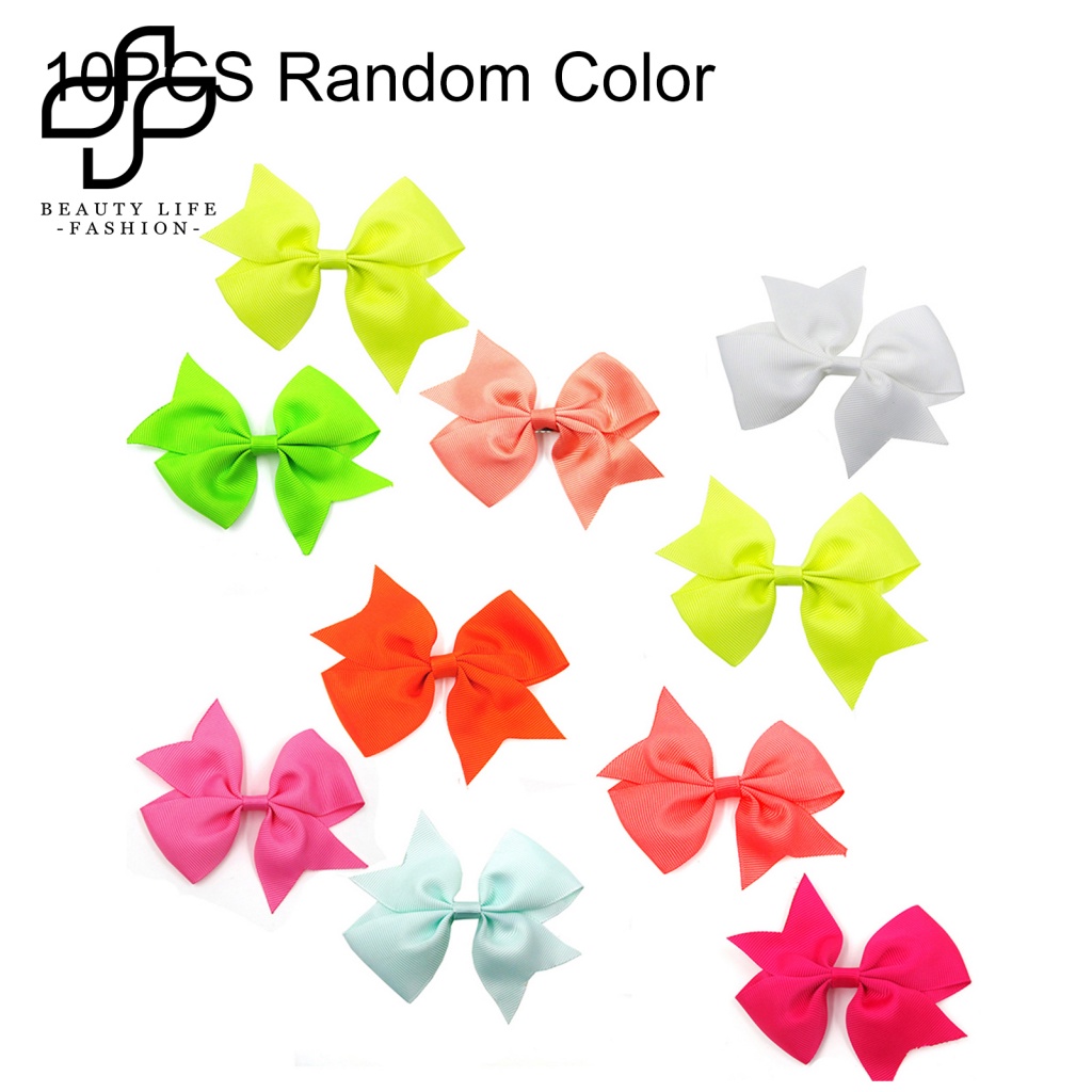 Bộ 10 Kẹp Tóc Nơ Màu Trơn Thời Trang Cho Nữ