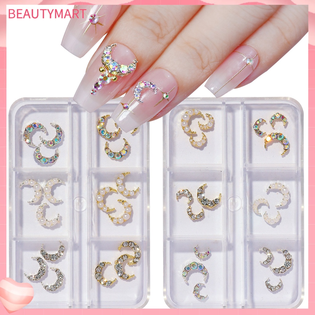 1 Hộp Phụ Kiện Trang Trí Móng Tay 3D DIY Hình Mặt Trăng Lấp Lánh Dễ Thương Cho Nữ