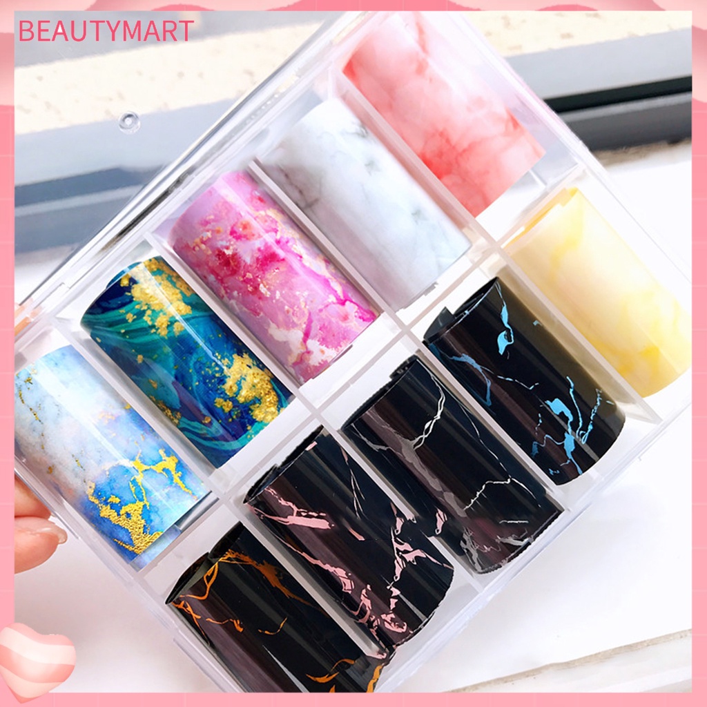 Hộp 10 Cuộn Nhãn Dán Móng Tay Bằng PVC Nhiều Màu Dành Cho Nữ