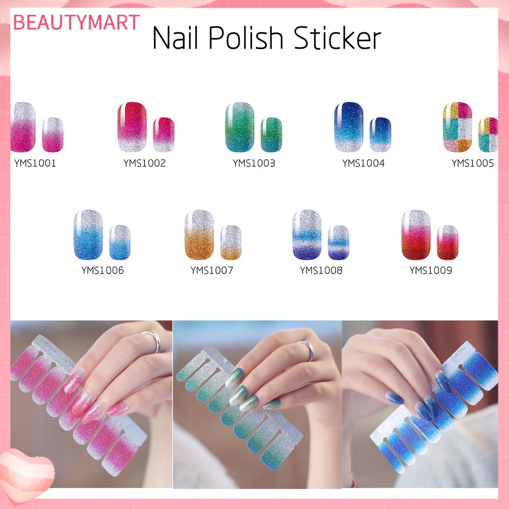 Miếng Dán Trang Trí Móng Tay Toàn Diện Màu Gradient Lấp Lánh