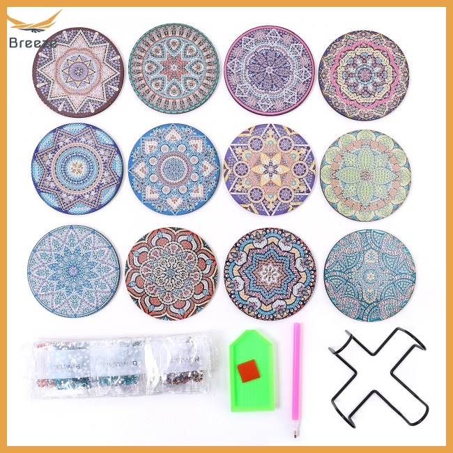 Bộ 12 Đế Lót Ly Họa Tiết Mandala Độc Đáo Diy