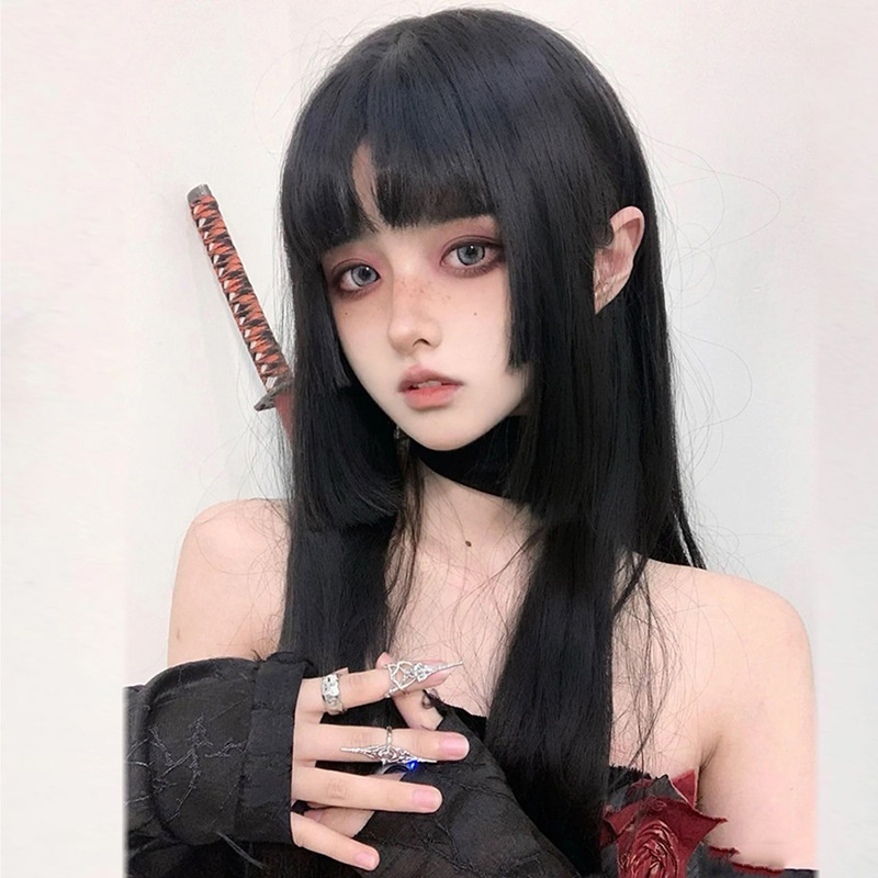 Bộ Tóc Giả Dài Màu Đen Phong Cách lolita Nhật Bản Cho Nữ