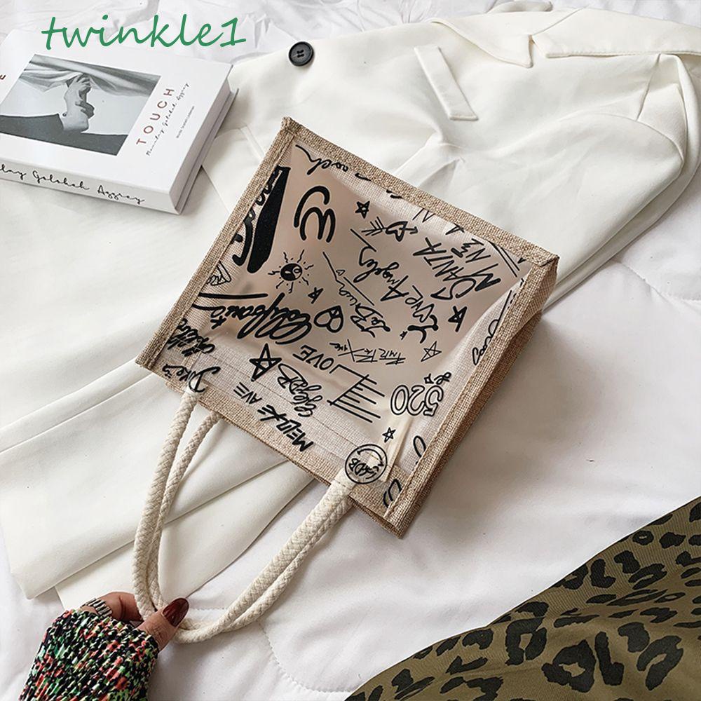 Túi Tote Trong Suốt Hoạ Tiết Graffiti|Ví Cầm Tay Bằng Nhựa Thiết Kế Giản Dị Thời Trang