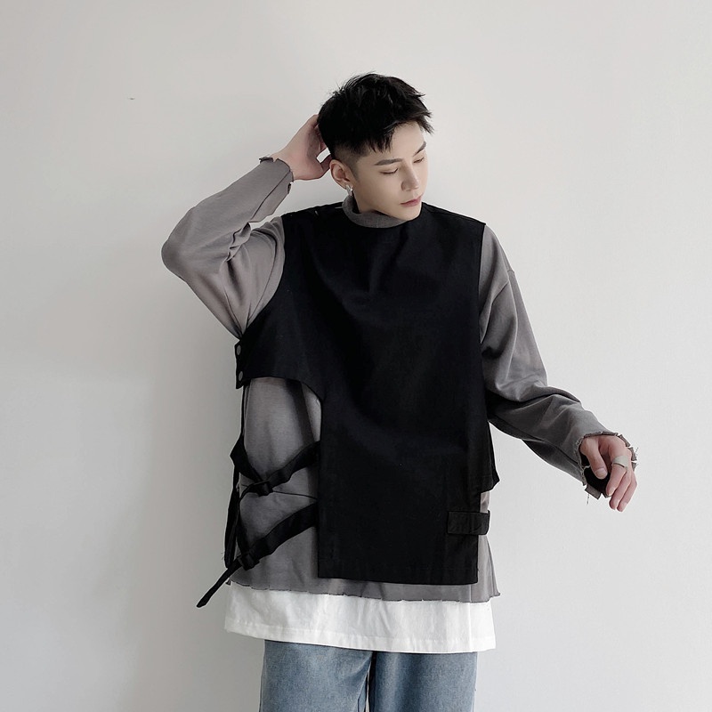 Áo Khoác Ghi Lê Không Tay Phong Cách Yamamoto Đường Phố Cá Tính Cho Nam