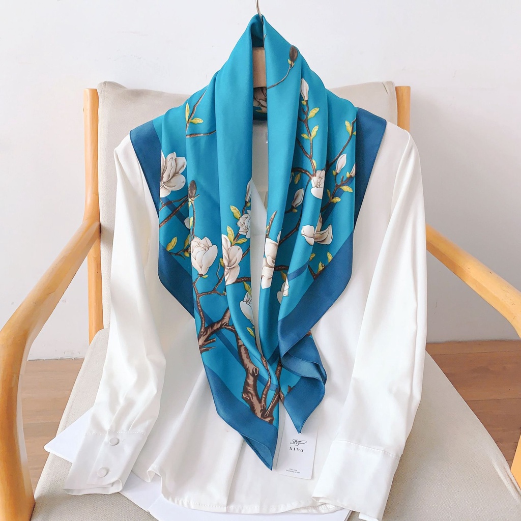 Khăn Quàng Cổ Hình Vuông Cỡ Lớn Bằng Lụa Nhân Tạo Chống Nắng 90 * 90cm Phong Cách Hàn Quốc Thời Trang Cho Nữ