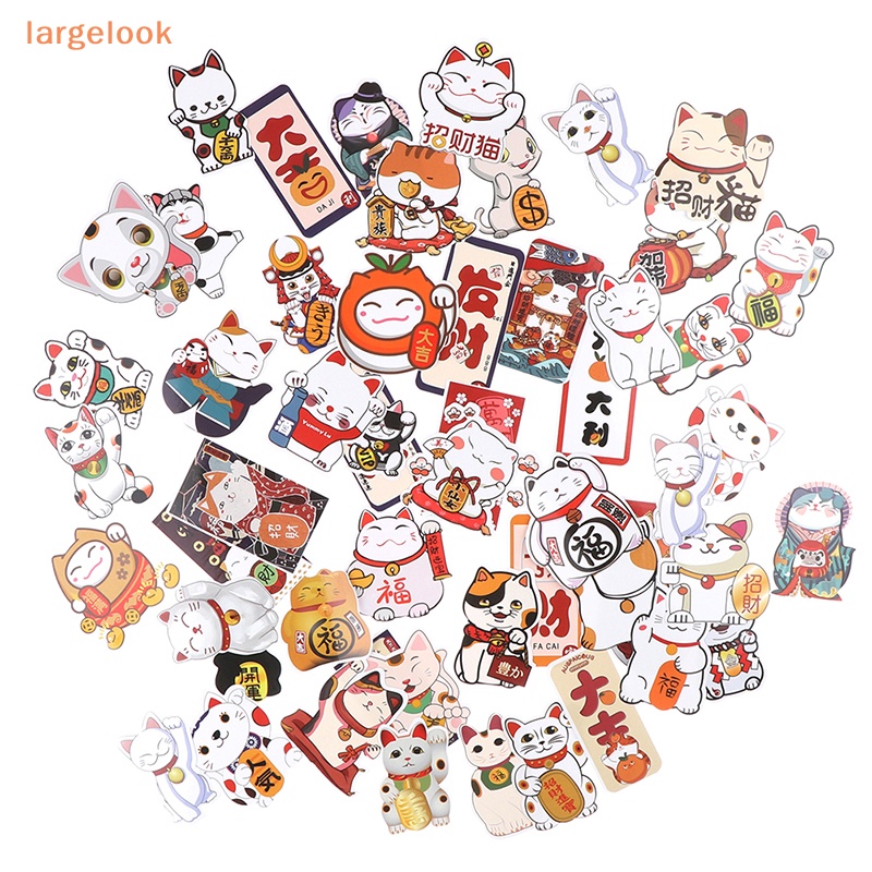 Bộ 50 Miếng Dán Hình Mèo May Mắn Dùng Trang Trí Vali Laptop Xe Hơi