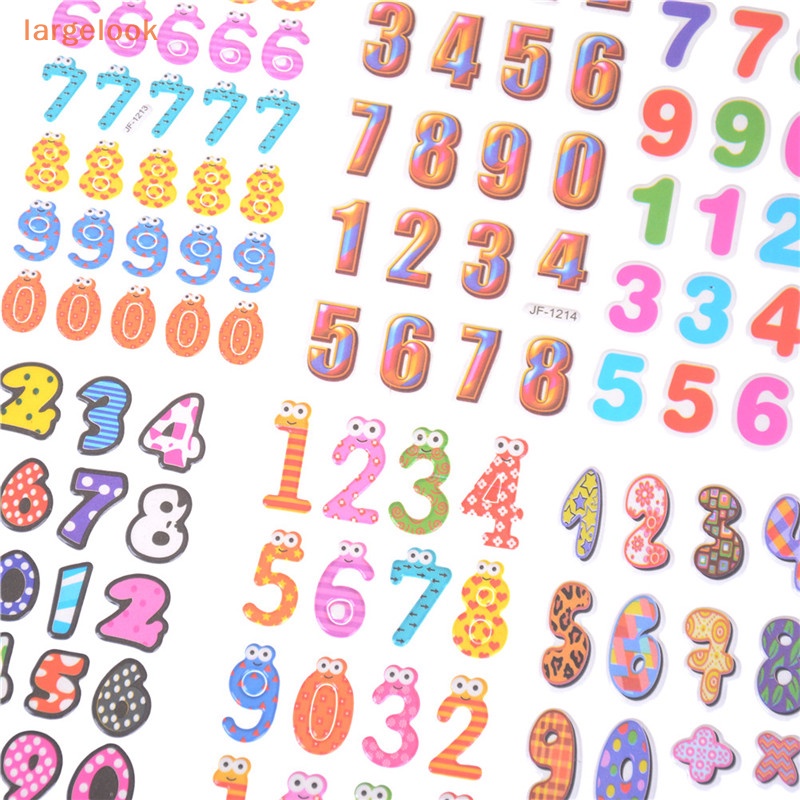 Set 6 Tấm Sticker Số / Bong Bóng Họa Tiết Hoạt Hình 3D Trang Trí Sổ Tay